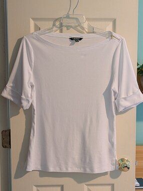 Ralph Lauren Women's Boat Neck Classic White T-Shirt